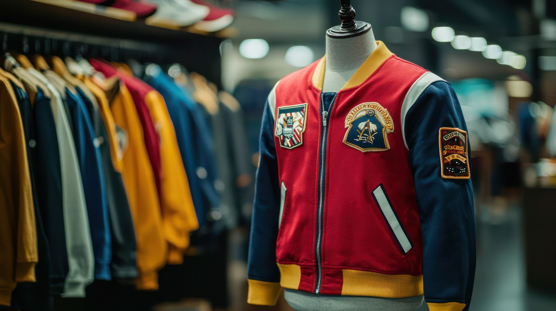 Stylish jacket display in clothing store