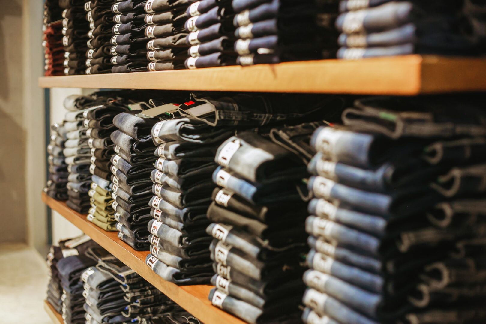 Organized denim display in store