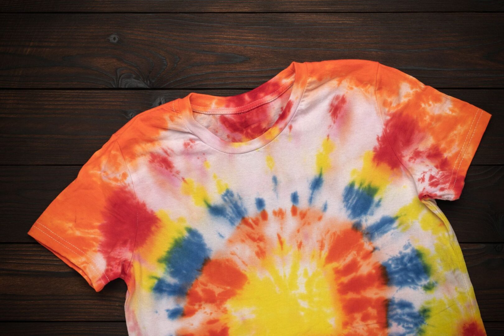 Vibrant tie-dye pattern t-shirt display