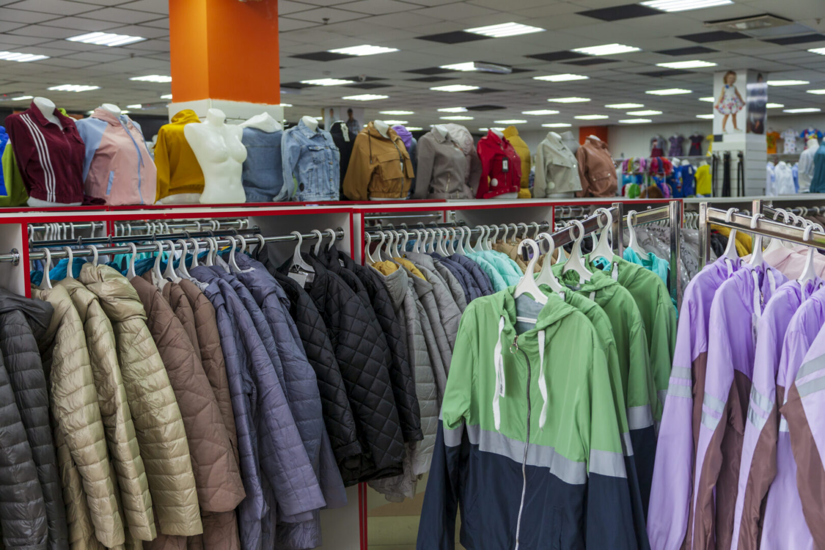 Winter jackets in retail shop