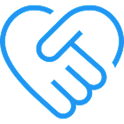 Blue outline handshake forming a heart